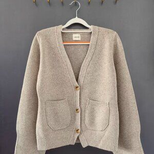 Khaite Oatmeal Ribbed V-Neck Cardigan | Luxury Designer Knit